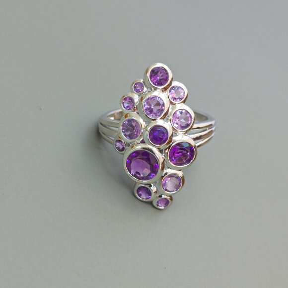 Sterling Silver Cluster Ring with Amethyst and Pink Amethyst – Size 10 - Picture 8 of 10